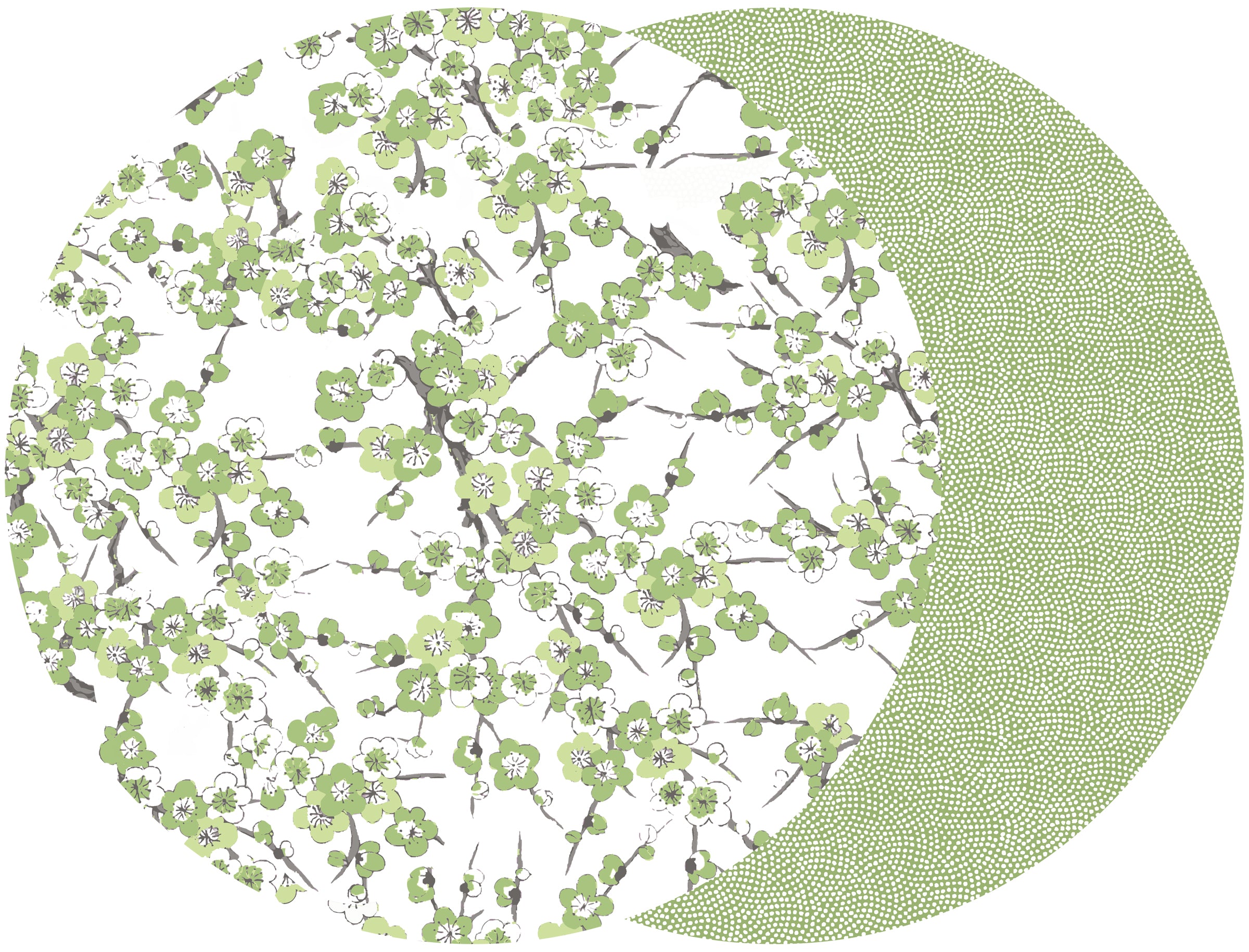ROUND TWO SIDED GREEN BLOSSOM AND DOT FAN PLACEMAT