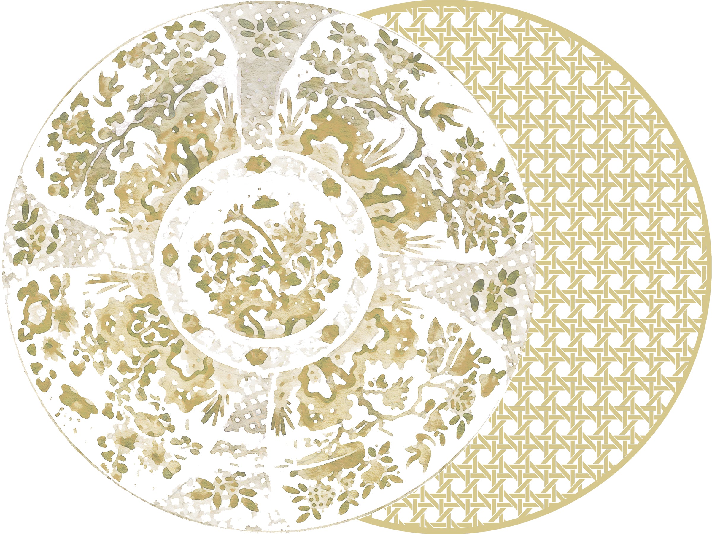 ROUND TWO SIDED TAUPE CANTON AND HSH TAUPE CANE PLACEMAT