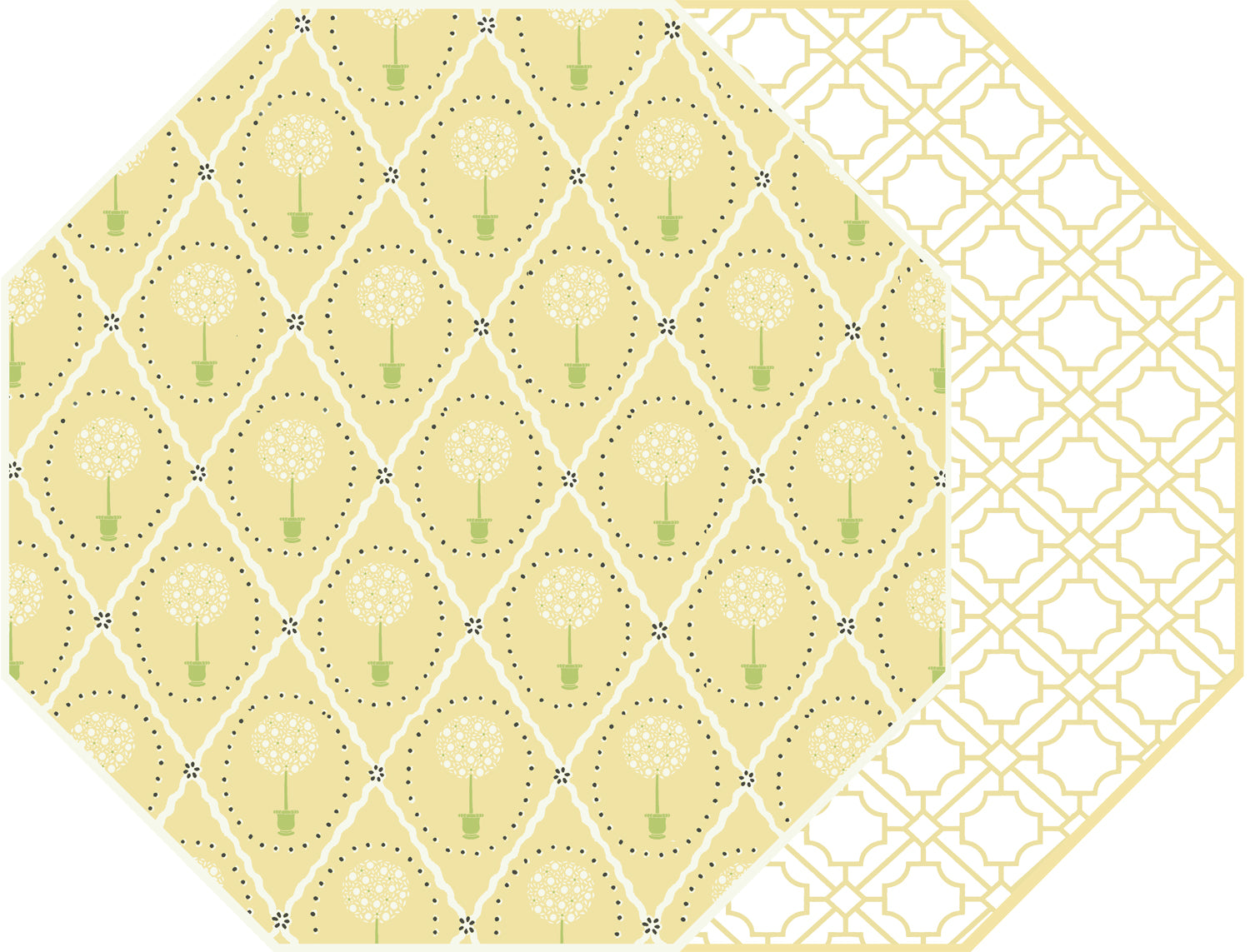 PREORDER ~ OCTAGONAL TWO SIDED PLACEMAT TOPIARY AND ASIAN CANE ~ SUNNY
