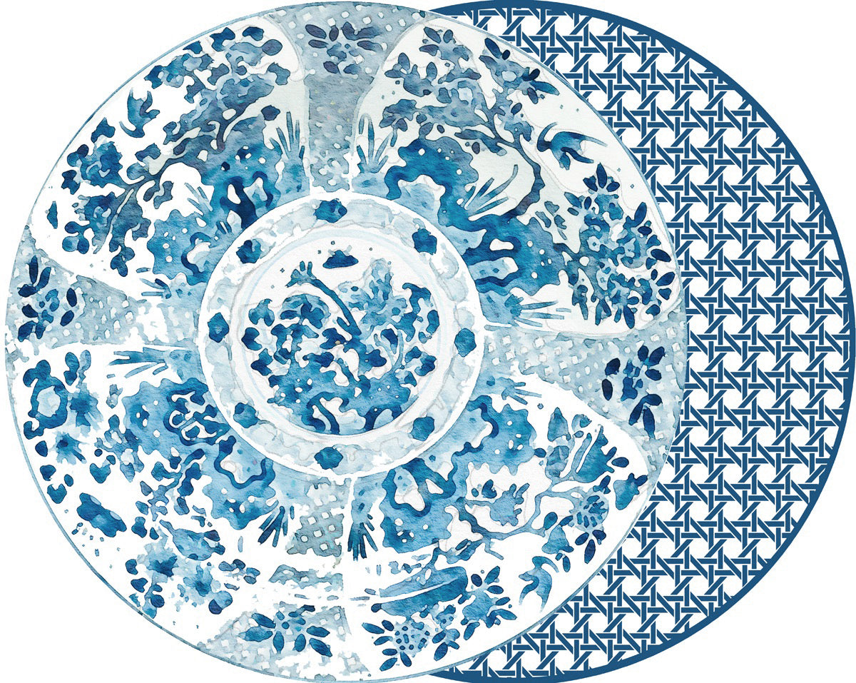 ROUND TWO SIDED BLUE CANTON AND HSH CADET BLUE CANE PLACEMAT