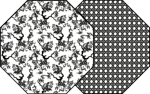 OCTAGONAL TWO SIDED CHINOIS AND CANE PLACEMAT ~ NOIR