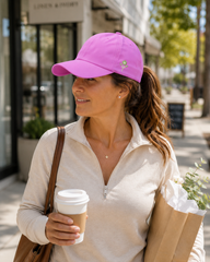 HIBISCUS PINK LINEN BLEND BASEBALL CAP BY JANE FOR HSH