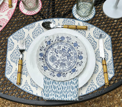 ELLIPSE TWO SIDED PLACEMAT FLORA AND ASIAN CANE ~ CADET