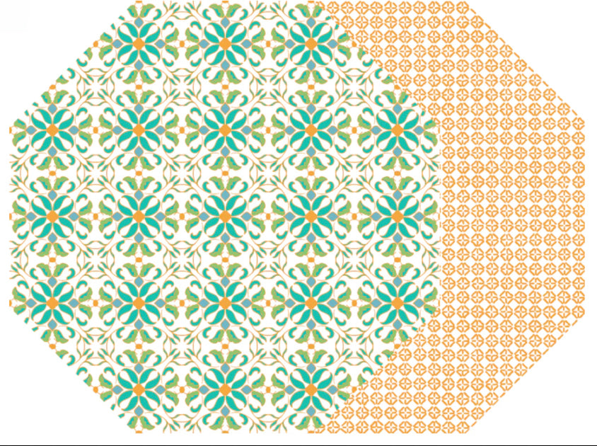 OCTAGONAL TWO SIDED PLACEMAT PORTO GREEN ORANGE A