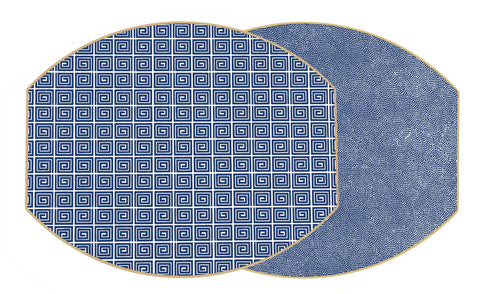 ELLIPSE TWO SIDED HOLLY'S KEY AND DOT FAN PLACEMAT ~ NAVY