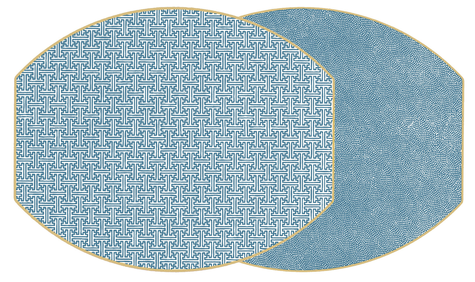 ELLIPSE TWO SIDED SAYAGATA AND DOT FAN PLACEMAT ~ CHINESE BLUE