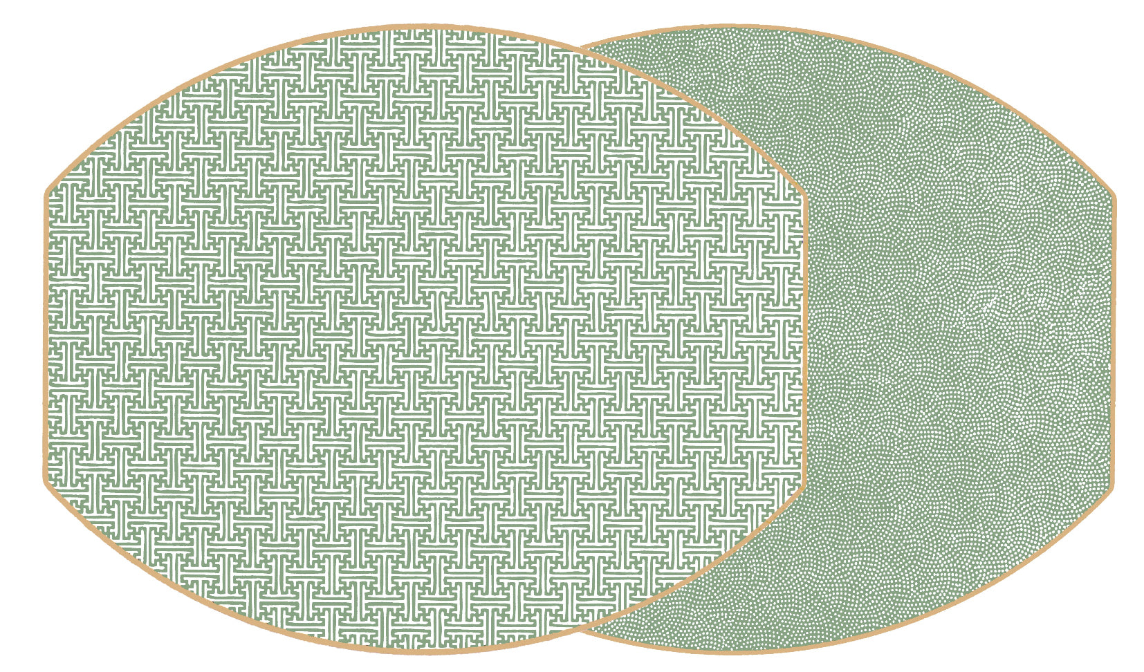 ELLIPSE TWO SIDED SAYAGATA AND DOT FAN PLACEMAT ~ SAXON GREEN