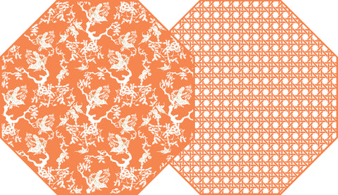 OCTAGONAL TWO SIDED CHINOIS AND CANE PLACEMAT ~ TANGERINE