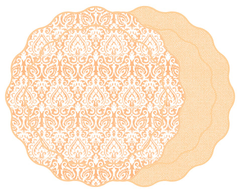 SCALLOP TWO SIDED DAMASK PLACEMAT WITH DOT FAN ~  CITRUS