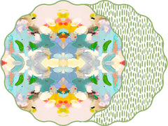 TWO SIDED SCALLOP LAURA PARK DESIGNS CORAL REEF AND DOT FAN SAXON GREEN PLACEMAT