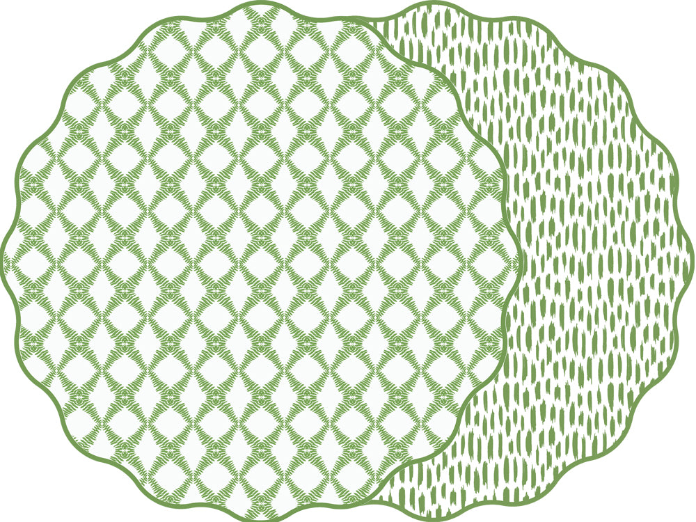 SCALLOP TWO SIDED COTTON & QUILL TRELLIS  PLACEMAT WITH DASH ~ GREENERY