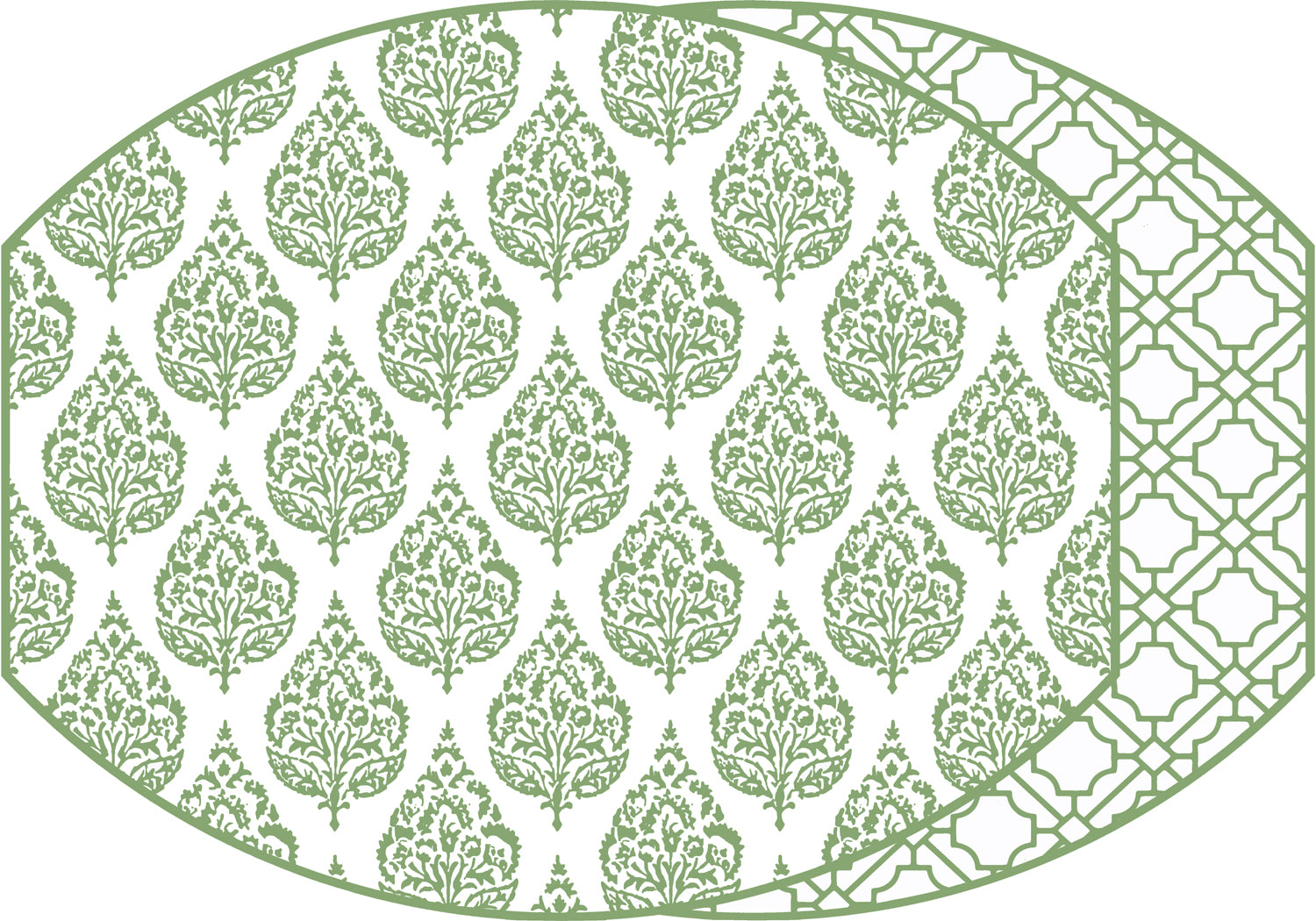 ELLIPSE TWO SIDED PLACEMAT FLORA AND ASIAN CANE ~ GREEN TEA