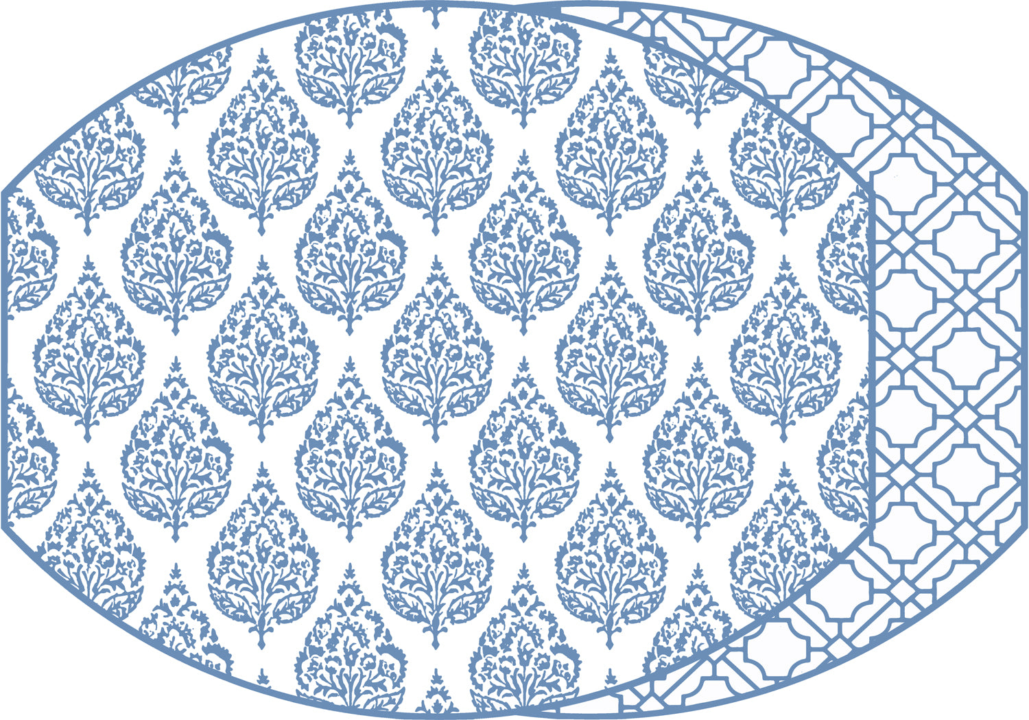 ELLIPSE TWO SIDED PLACEMAT FLORA AND ASIAN CANE ~ CADET