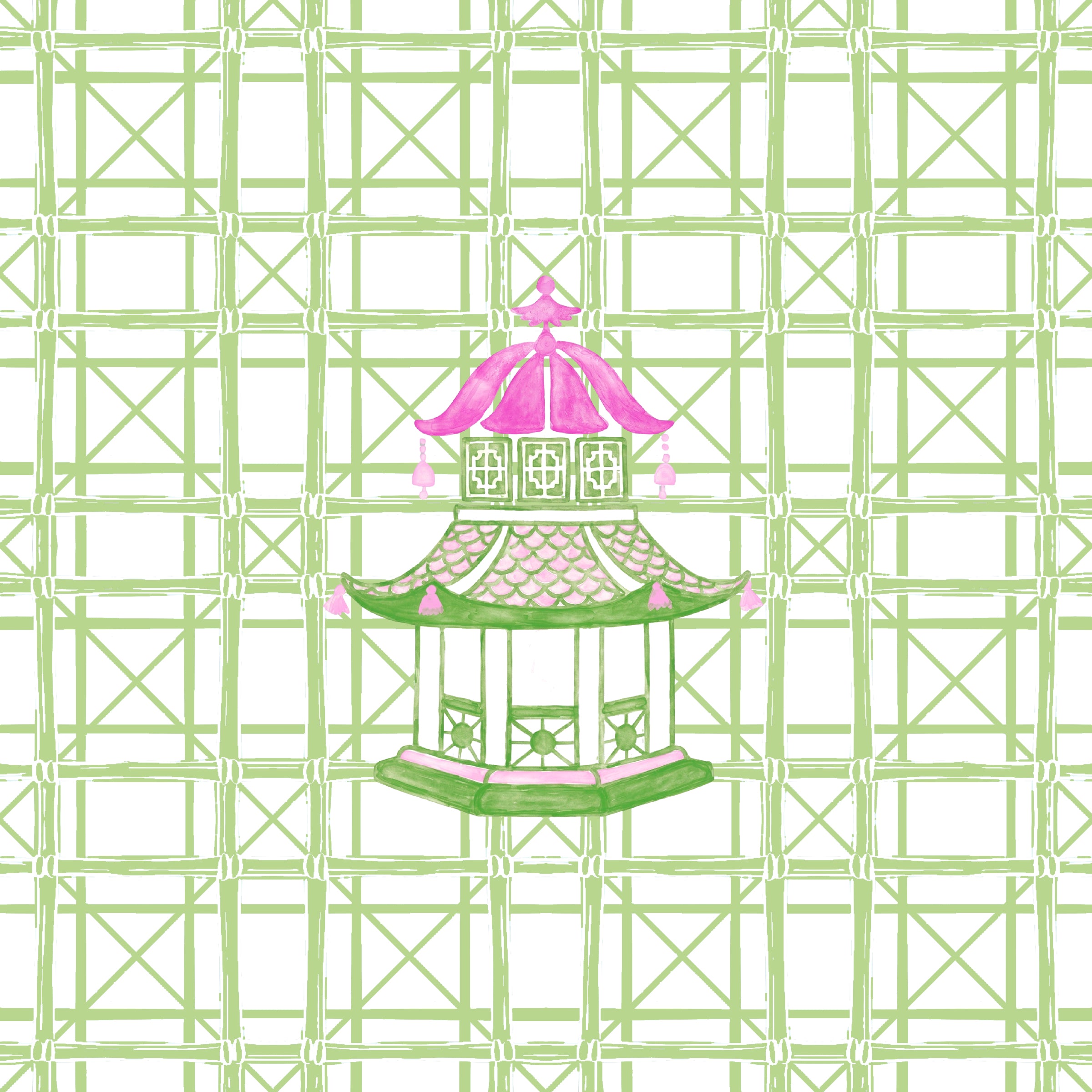 PAGODA  MAHJONG AND GAME TABLECLOTH ~ LIME