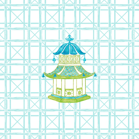 PAGODA MAJHONG AND GAME TABLECLOTH ~ SEA