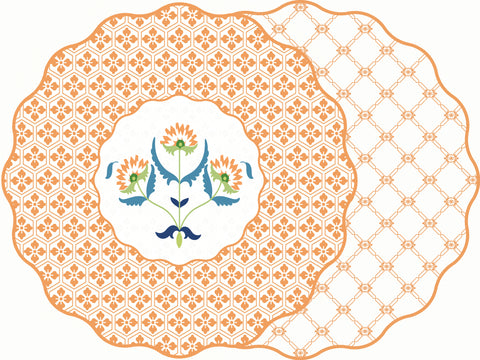 SCALLOP TWO SIDED PLACEMAT TUSCAN FLOWER ORANGE A