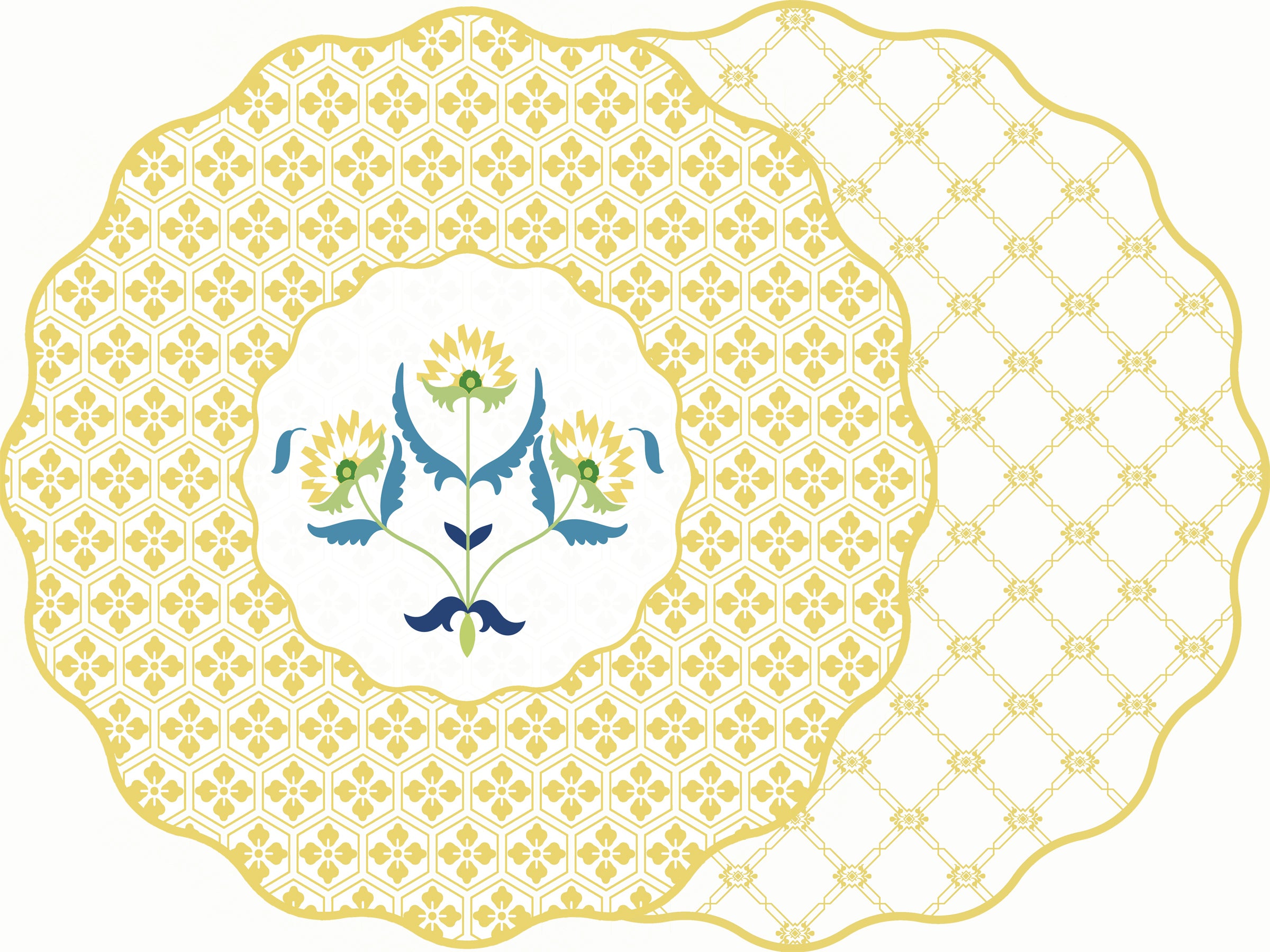 SCALLOP TWO SIDED PLACEMAT TUSCAN FLOWER YELLOW A