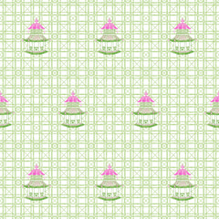 PAGODA  MAHJONG AND GAME TABLECLOTH ~ LIME