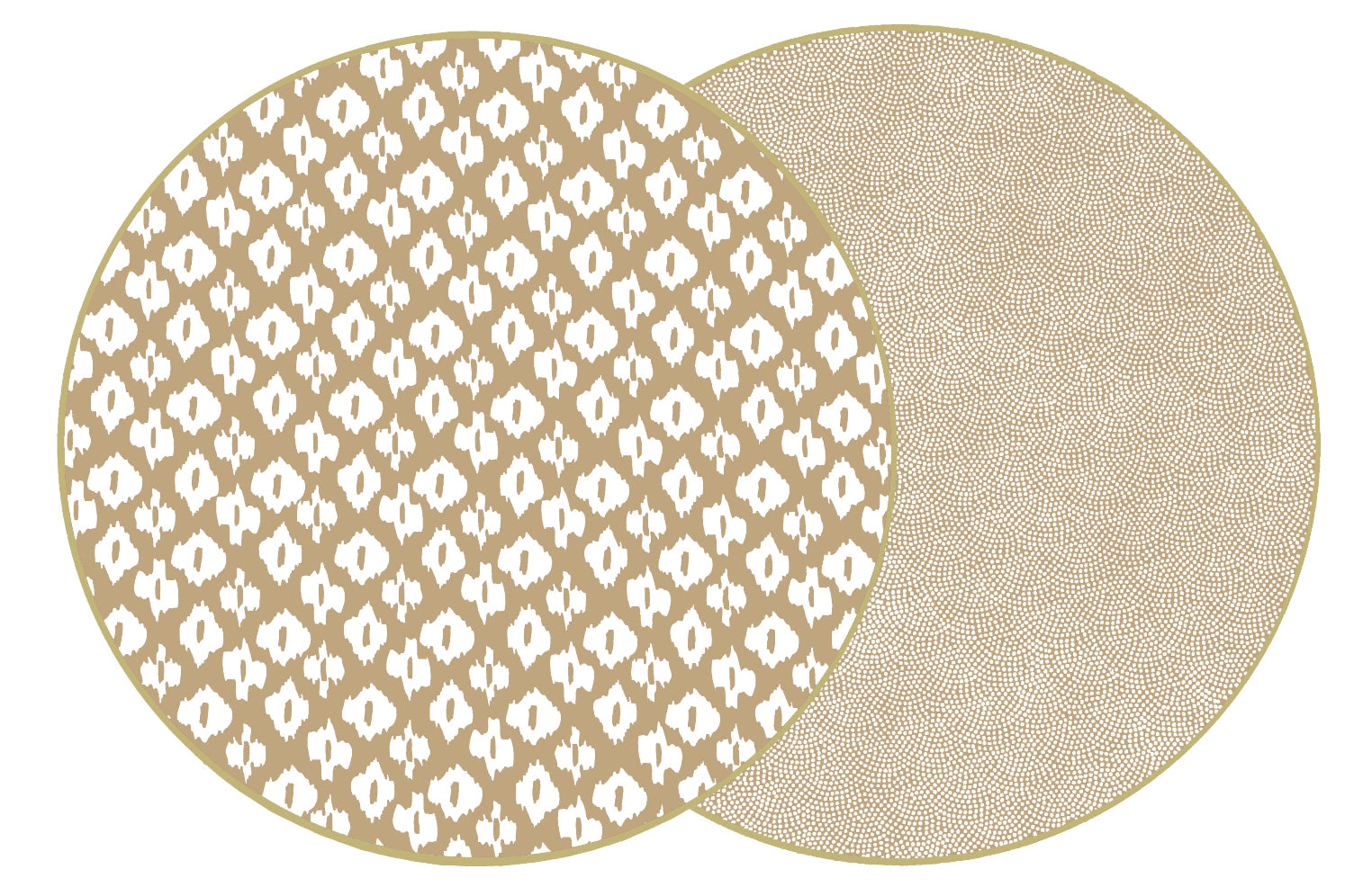 ROUND TWO SIDED IKAT AND DOT FAN PLACEMAT ~ LATTE