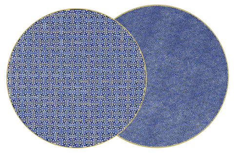 ROUND TWO SIDED SAYAGATA  AND DOT FAN PLACEMAT ~NAVY