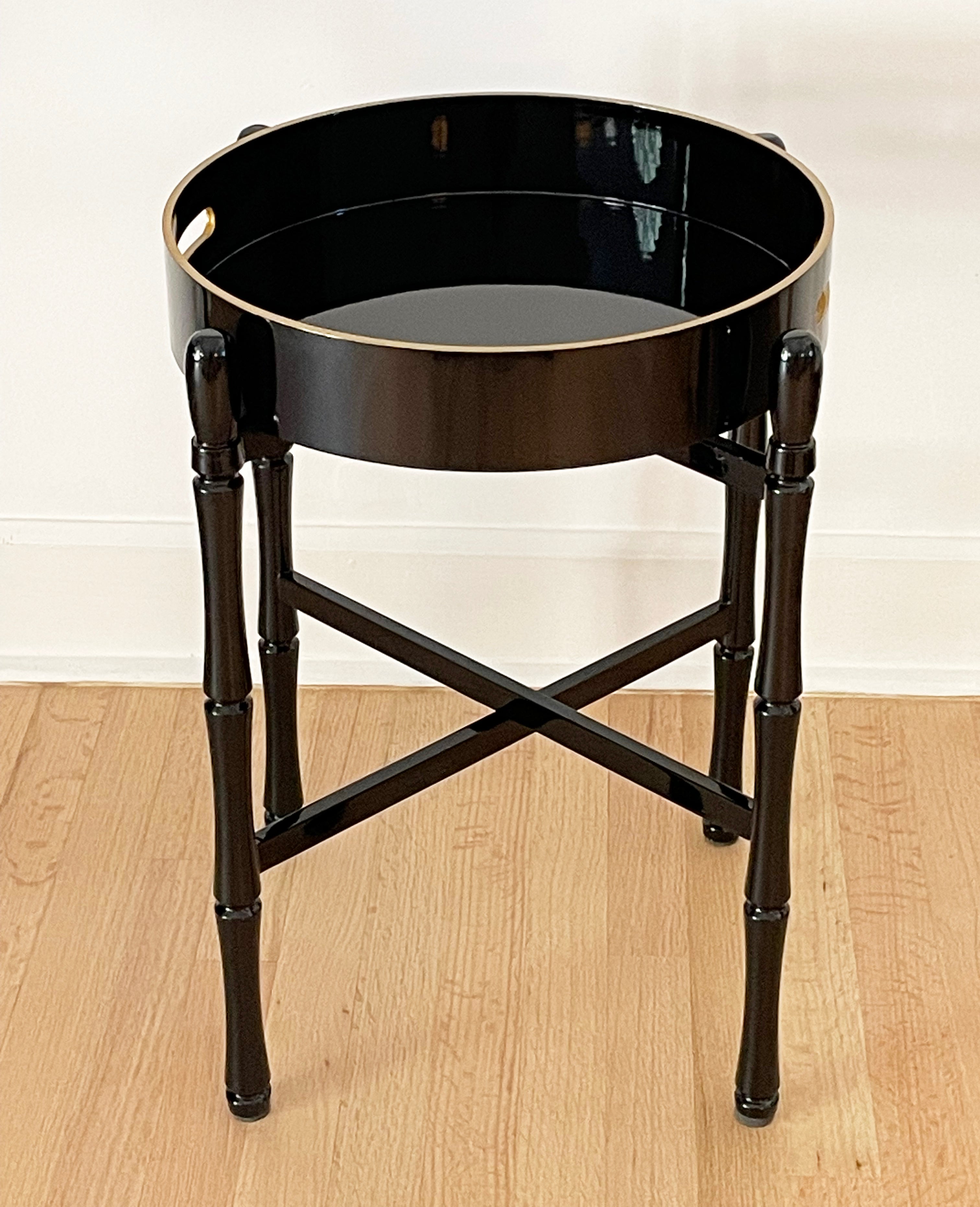 ROUND BLACK LACQUER TRAY TABLE